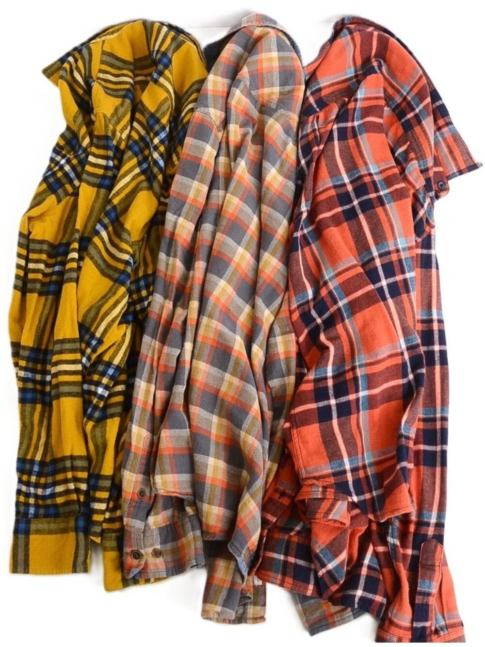 Lot of 3 Men's LG XL Flannel Shirts Orange Yellow Grey Button Down Long Sleeve